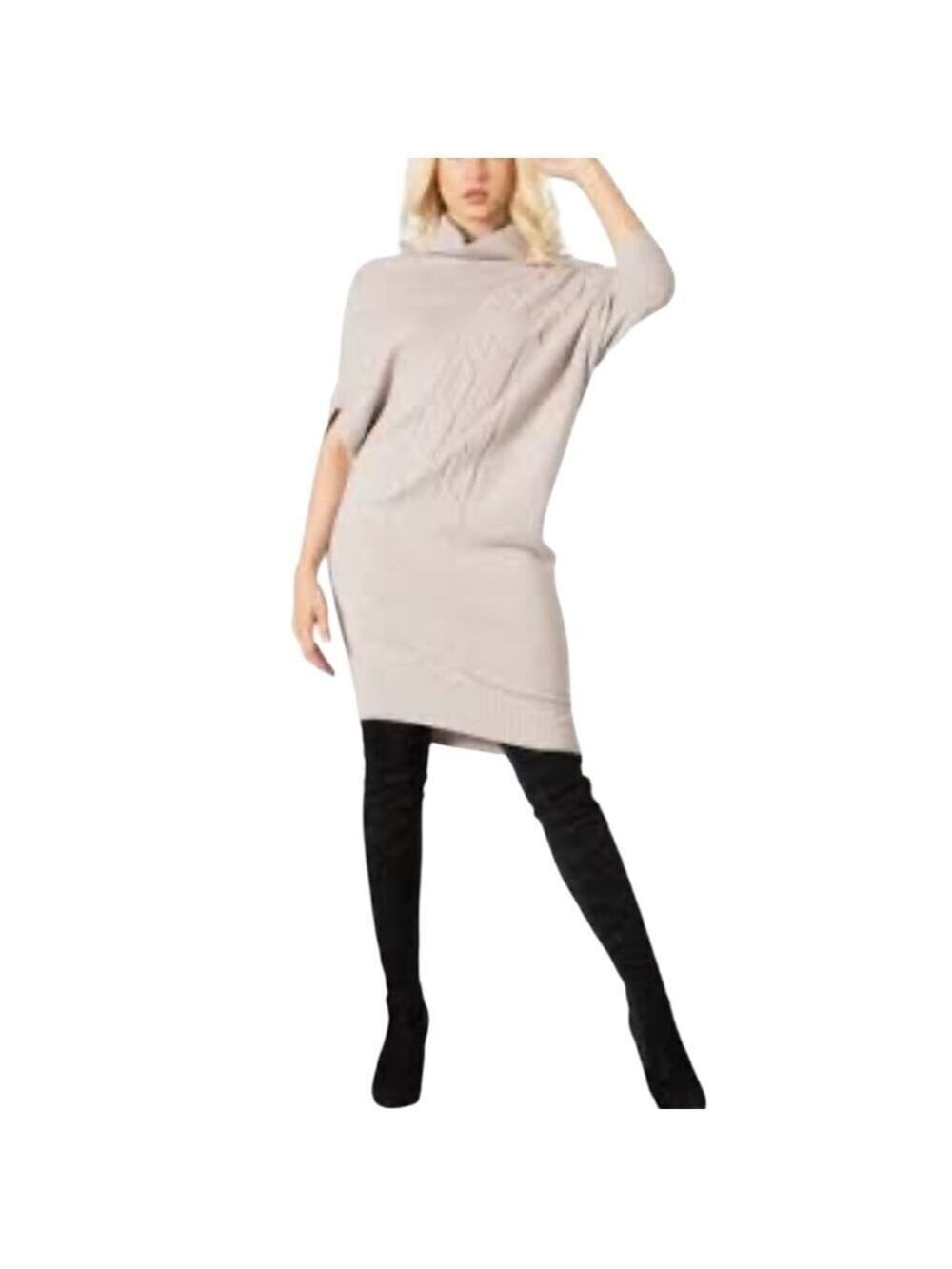 Vertigo Cowl Neck Cable Knit  Tunic Sweater Asymmetric Shape Dress Sz XL beige
